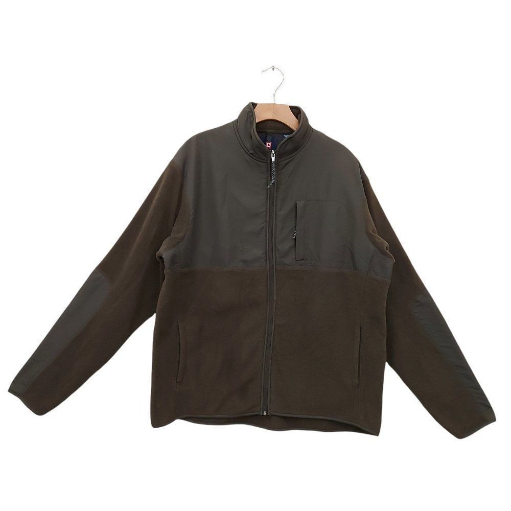 Chaps Mens XL Olive Green Fleece Jacket Full Zip Pockets Long Sleeve Outdoor